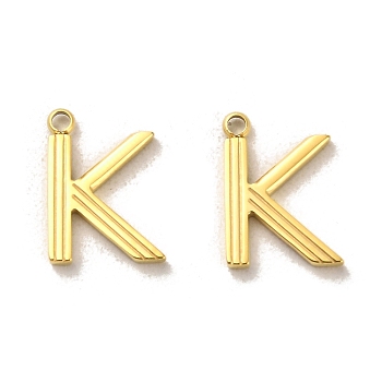 304 Stainless Steel Pendants, Letter K Charms, Real 14K Gold Plated, 16.5x12x1.5mm, Hole: 1.6mm