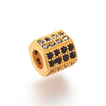 Brass Micro Pave Cubic Zirconia Beads, Hexagon, Golden, 7x8x7mm, Hole: 4mm