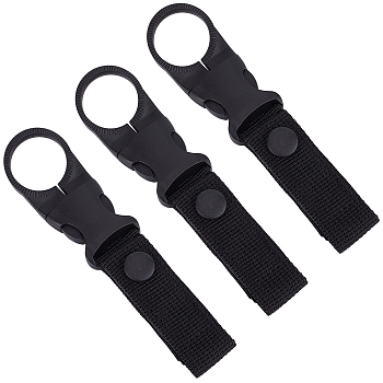 3Pcs Nylon Hanging Bottle Buckle Clip Carabiner, for Outdoor Camping Hiking Traveling, Black, 145x25x9mm, Hole: 29mm, Clasp: 77X35X11mm