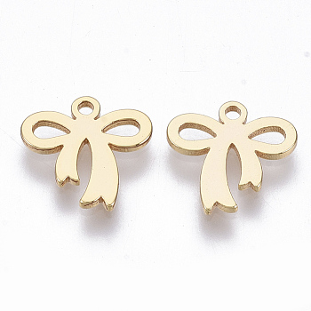 Brass Charms, Nickel Free, Bowknot, Real 18K Gold Plated, 10.5x11x1mm, Hole: 1.2mm