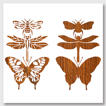 2Pcs 2 Styles PET Hollow Out Drawing Painting Stencils, for DIY Scrapbook, Photo Album, Butterfly & Dragonfly & Bee Pattern, Insect Pattern, 297x210mm, 1pc/style