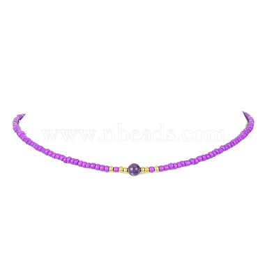 Natural & Synthetic Mixed Gemstone & Glass Seed Beaded Necklace with 304 Stainless Steel Clasp for Women(NJEW-JN04420)-3
