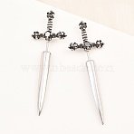 316 Surgical Stainless Stud Earrings, with Cubic Zirconia, Sword, Antique Silver & Stainless Steel Color, 51x17.5mm(EJEW-C160-18)