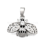 Brass Micro Pave Cubic Zirconia Pendants, Platinum, Bees, 13.5x18x3.5mm, Hole: 4.5x2.5mm(KK-P336-16B-P)