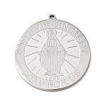 Religion 304 Stainless Steel Pendants, Flat Round with Virgin Mary Charms, Stainless Steel Color, 27x25x1mm, Hole: 1.2mm(STAS-F367-04P)