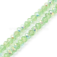 Electroplate Transparent Glass Beads Strands, AB Color Plated, Faceted, Rondelle, Green, 5.5x4mm, Hole: 1mm, about 100pcs/strand, 17.01''(43.2cm)(EGLA-K015-07C)
