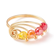 Glass Braided Vortex Finger Ring, Golden Copper Wire Wrap Jewelry for Women, Red, US Size 8(18.1mm)(RJEW-TA00046-01)