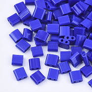 2-Hole Glass Seed Beads, Opaque Colours, Square, Blue, 5x4.5~5.5x2~2.5mm, Hole: 0.5~0.8mm, about 118pcs/10g(X-SEED-S031-L-048)