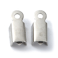 201 Stainless Steel Ribbon Crimp Ends, Rectangle, Stainless Steel Color, 9.5x4.5x3mm, Hole: 1.4mm(STAS-C097-52P)