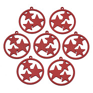 Spray Painted Alloy Pendants, Cadmium Free & Nickel Free & Lead Free, Flat Round with Star, Red, 34x31x1.5mm, Hole: 1.6mm(PALLOY-S125-080C-NR)