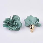 Cloth Pendant Decorations, with Acrylic Findings, Flower, Dark Cyan, 25~30x28~35mm, Hole: 2mm(FIND-P026-D07)