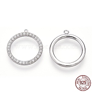 Rhodium Plated 925 Sterling Silver Micro Pave Cubic Zirconia Pendants, Ring Charms, Nickel Free, Real Platinum Plated, 16x14.5x1.5mm, Hole: 0.5mm(STER-T004-29P)