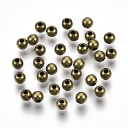Brass Beads, Round, Nickel Free, Unplated, 4x3.5mm, Hole: 1.5mm(KK-R141-4mm-01C-NF)