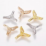 Brass Micro Pave Cubic Zirconia Charms, Whale Tail Shape Pendants, Mixed Color, 13x14x2mm, Hole: 0.5mm(KK-I613-03)