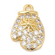 Rack Plating Brass Pave Cubic Zirconia Pendants, Long-Lasting Plated, Cadmium Free & Lead Free, Glove, Real 18K Gold Plated, 14x9.5x2.5mm, Hole: 1mm(KK-R150-13G-01)