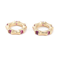 Brass Pave Cubic Zirconia Linking Rings, Ring, Real 18K Gold Plated, Deep Pink, 8x8x1.5mm, Inner Diameter: 4.5mm(KK-C051-61G-02)