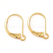 Brass Leverback Earring Findings, with Loop, Real 18K Gold Plated, 16x12x2mm, Hole: 1.5mm, Pin: 0.5mm(X-KK-F828-03G)