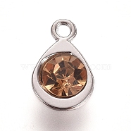 Faceted Glass Charms, with Platinum Plated Alloy Findings, Teardrop, November Birthstone Charms, Light Peach, 11.3x7.2x4.2mm, Hole: 1.2mm(RGLA-TAC0001-01I)