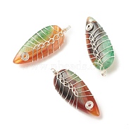 Natural Brazilian Agate Pendants, with Platinum Tone Eco-Friendly Copper Wire Wrapped, Dyed & Heated, Teardrop, Green, 43~44x17.5x10.5mm, Hole: 3~3.5mm(PALLOY-JF01524-02)