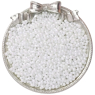 Baking Paint Glass Seed Beads, Round Hole, Peanut, White, 6x4mm, Hole: 1mm, about 100pcs/set(PW-WG4BBF0-07)