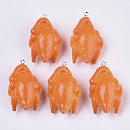 Resin Pendants, with Platinum Plated Iron Loop, Roast Duck, Imitation Food, Coral, 42~43x27~28x18mm, Hole: 2mm(X-RESI-N021-02)