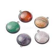 Handmade Natural Mixed Gemstone Pendants, with Gunmetal 304 Stainless Steel Settings, Half Round, 24.5x21.5x7.5mm, Hole: 1.8mm(PALLOY-JF00795)