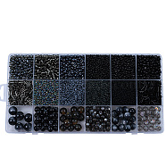 DIY 18 Style Resin & Acrylic Beads Jewelry Making Finding Kit, Round & Rice & Tube, Black, 6.5~7x2~12x1.5~11.5mm, Hole: 0.7~2mm(DIY-NB0012-04B)