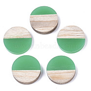 Resin & Wood Cabochons, Flat Round, Two Tone, Medium Sea Green, 15x3.5mm(RESI-R425-05C)