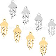 201 Stainless Steel Pendants, Jellyfish, Golden & Stainless Steel Color, 17x7x1mm, Hole: 1.5mm, 2 colors, 10pcs/color, 20pcs/box(STAS-UN0014-35)