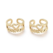 Brass Cuff Rings, Open Rings, Heart, Golden, Size 6, Inner Diameter: 17mm(RJEW-O037-01G)