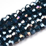 Opaque Solid Color Electroplate Glass Beads Strands, AB Color Plated, Faceted, Bicone, Prussian Blue, 2.9~3.3x2.5mm, Hole: 0.7mm, about 145~150pcs/strand, 16.34~16.54 inch(41.5~42cm)(EGLA-A039-P2mm-B09)