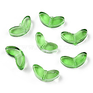 Spray Painted Transparent Glass Beads, Leaf, Lime Green, 6.5x14x4.5mm, Hole: 1mm(GLAA-T022-27A)