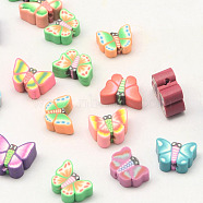 Handmade Polymer Clay Butterfly Beads, Mixed Color, 8~10x10~12x4~5mm, Hole: 2mm(CLAY-Q211-03)