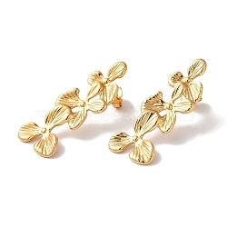 Textured Flower Ion Plating(IP) 304 Stainless Steel Stud Earrings for Women, Golden, 37x13mm(EJEW-L287-011G)