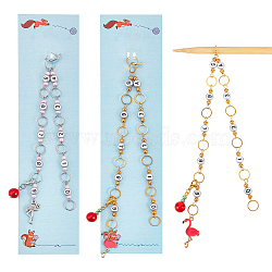 Glass & Acrylic Beaded Knitting Row Counter Chains, with Alloy Enamel Pendants, Flamingo Shape, Mixed Color, 29.5~34cm, 2pcs/set(HJEW-AB00549)