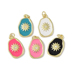 Rack Plating Brass Micro Pave Cubic Zirconia Pendants, with Jump Rings and Enamel, Cadmium Free & Lead Free, Long-Lasting Plated, Real 18K Gold Plated, Sun, Mixed Color, 20.5x13x2.5mm, Hole: 2.8mm(KK-E110-06G)