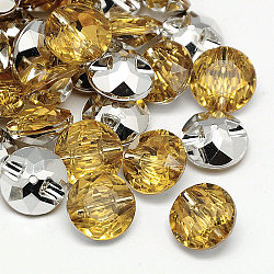 Taiwan Acrylic Rhinestone Buttons, Faceted, 1-Hole, Flat Round, Pale Goldenrod, 18x8.5mm, Hole: 1.5mm(BUTT-F020-18mm-30)
