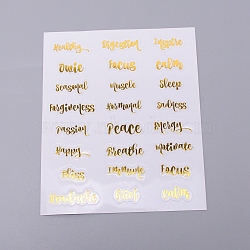 Waterproof Plastic Decorations Stickers, DIY Handmade Scrapbook Photo Albums, Letter Essential Oil Sticker, Gold, 140x120x0.1mm(DIY-WH0191-04A)