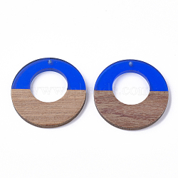 Resin & Walnut Wood Pendants, Ring, Blue, 38x3.5mm, Hole: 2mm(RESI-S358-29B-06)