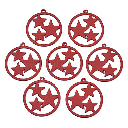 Spray Painted Alloy Pendants, Cadmium Free & Nickel Free & Lead Free, Flat Round with Star, Red, 34x31x1.5mm, Hole: 1.6mm(PALLOY-S125-080C-NR)
