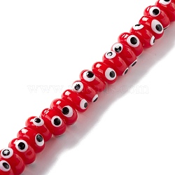 Handmade Evil Eye Lampwork Beads, Flat Round, Red, 9.5~10.5x5~5.5mm, Hole: 3.5~4mm, about 30pcs/strand, 5.71~5.91 inch(14.5~15cm)(LAMP-F021-01C)