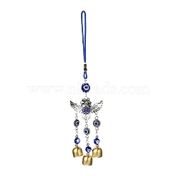Car Hanging Owl Alloy Glass Rhinestone Wind Chime, with Evil Eye Resin Beads, Polyester Cord, Iron Bell, Antique Silver & Golden, 282mm(HJEW-F008-04)