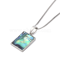 Rack Plating Natural Paua Shell Pendants Necklace, Brass Box Chain Necklaces, Rectangle, 17.72 inch(45cm), Pendant: 23x15~15.5mm(NJEW-B104-01D-01P)