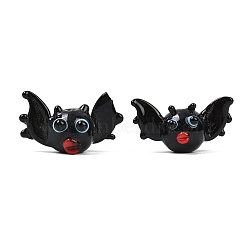 Halloween Handmade Lampwork Beads, Bat, 14x26.5x13.5mm, Hole: 1.8mm(LAMP-Z016-01D)