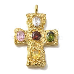 Ion Plating(IP) 304 Stainless Steel Colorful Rhinestone Pendants, Cross Charm, Golden, 49x34x5.5mm, Hole: 4.5x3.5mm(STAS-C105-11G)