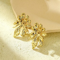 304 Stainless Steel Flower Stud Earrings for Women, Golden, 40.5x27.5mm(EJEW-U023-08G)