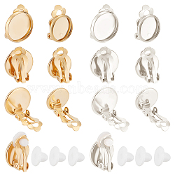 24Pcs 4 Style Brass Clip-on Earring Settings, Flat Round, with 30Pcs Plastic Clip on Earring Pads, Mixed Color, 16x12~16x8.5mm, Tray: 10~14mm, 6Pcs/style(KK-BBC0008-44)
