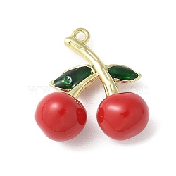 Brass Enamel Pendants, Rack Plating, Long-Lasting Plated, Cherry Charm, Real 18K Gold Plated, 21x19x9mm, Hole: 1.5mm(KK-P290-12G-03)