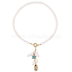 Natural Shell & Starfish Long Drop Pendant Necklace, Natural Pearl Jewelry for Women, Deep Sky Blue, 16.93 inch(43cm)(NJEW-SW00011)