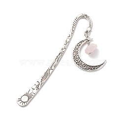 Natural Rose Quartz Raw Beads Bookmarks, Hook Bookmark, Moon Pendant Book Marker, 122mm(AJEW-JK00201-01)